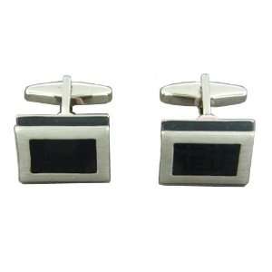  Kenneth Cole Reaction Black & Brushed Silver Cufflinks 