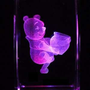 Pooh Bear Honey Pot 3D Laser Etched Crystal includes Two Separate LED 