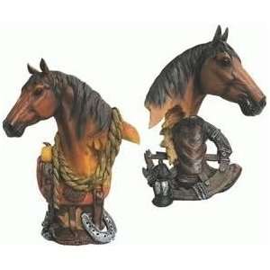 Set of 2, Horse Head With Barn Scene Statue Figure 10.5 (Western 