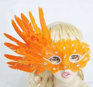 Elegant Mardi Gras masquerade orange feather eye mask  
