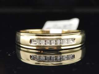 MENS 10K YELLOW GOLD ROUND DIAMOND WEDDING BAND RING  