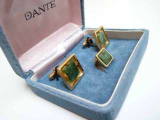 DANTE Vintage Set Cufflinks Jade Green Stones; Boxeded;  