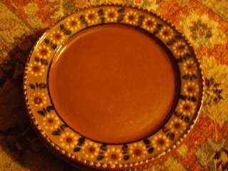 Set 3 Vintage Mexican Pottery Red Clay Ware Dinner Plates Flower 9.5 