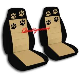  2 Black and Tan Paw seat covers for a 2006 to 2012 Chevy Impala 