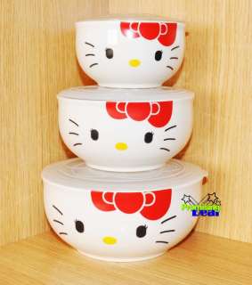 piece Hello Kitty Ceramic Bowl Storage Containers Set w/lids Clear 3 