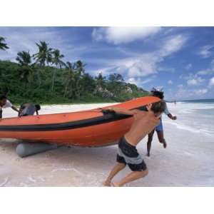  Launching Inflatable Boat on Beach, Nature Reserve, Ile 