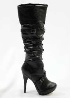   Max Rave by BCBG Black Slouchy High Heel Knee High Boots Shoes  
