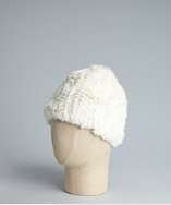Adrienne Landau ivory rabbit fur knitted hat style# 314024802