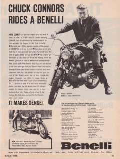 1968 Chuck Connors Benelli 250 Barracuda Motorcycle Ad  
