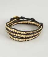 Chan Luu gold and black beaded leather wrap bracelet style# 317579201