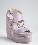 Balenciaga lavender leather studded woven wedge sandals style 