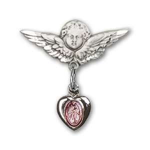   Badge with Pink Miraculous Charm and Angel w/Wings Badge Pin Jewelry