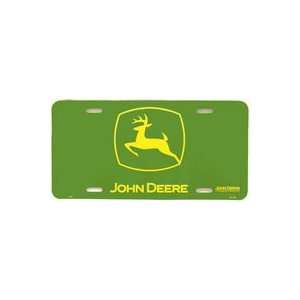 John Deere License Plate Green Background with traditional Yellow Logo 