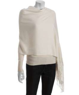 Amicale daisy white cashmere silk fringed pashmina wrapscarf