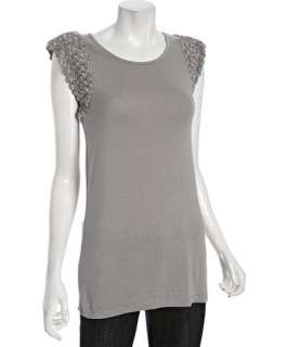 Design History dove grey jersey rosette strong shoulder tunic top