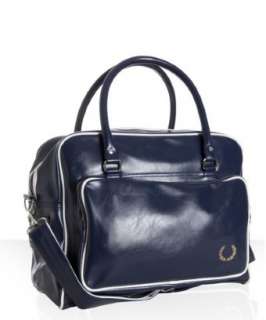 Fred Perry navy faux leather holdall travel bag   