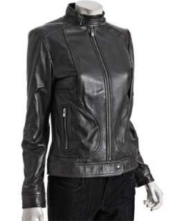 Laundry by Shelli Segal gunmetal leather zip front jacket   up 