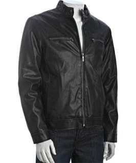 Kenneth Cole Reaction black faux leather zip front motorcycle jacket