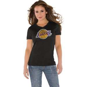  Los Angeles Lakers Black Womens Primary Logo Tri Blend V 