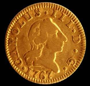 OLD US $1 GOLD COIN  1767 SPANISH COLONIAL 1/2 ESCUDO DOUBLOON 22K 