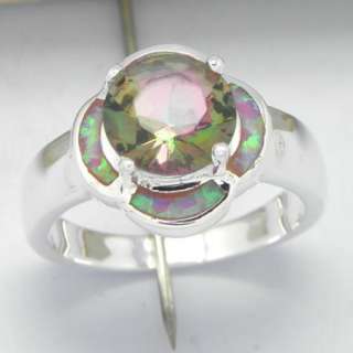 silver rainbow topaz pink fire opal rings 7.75# cr163 2  
