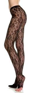 Music Legs SEAMLESS LACE OPEN TOE floral PANTYHOSE  