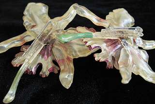 Vintage Large celluloid ORCHID Flower pearl enamel PINS  