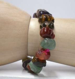 Crystal Rainbow Stone Bead Carved Lucky Pig Bracelet  