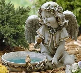 10.75SEATED ANGEL SOLAR BIRDBATH Outdoor Garden Statue 089945379372 