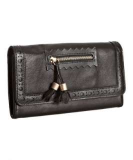 See By Chloe black leather tooled trim tassel continental wallet 