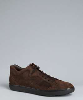 Tods brown brushed leather logo stripe sneakers