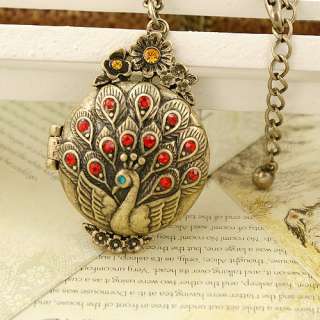 Bohemian Peacock spread feathers locket Costume pendants womens 