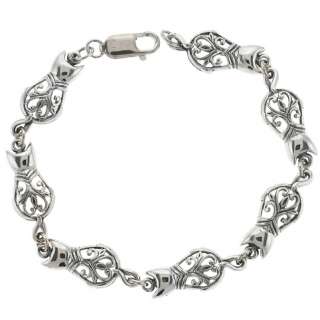 Sterling Silver Cat Charm Filigree Link Bracelet  
