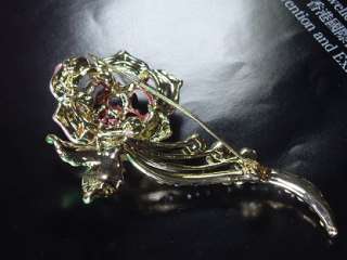 Austrian clear crystal gold plated Brooch pin pink Rose  