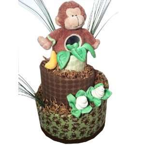    3 tier Topsy Turvy Diaper Cake    Boy Monkey Theme Green Baby