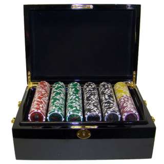 500 Las Vegas Black Mahogany Wood Case Poker Chips Set  