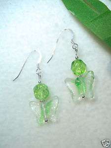 Lime Green Deco Glass Butterfly premier Earrings designs in Sterling 