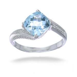  8MM Cushion Cut Blue Topaz Ring In Sterling Silver 2CT In 