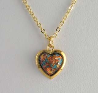 Rainbow Flake 14k Gold Plated Turquoise Heart Necklace Jewelry  