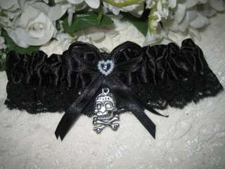 Garter Wicca Flur Wedding GOTHIC SKULL BONES BLACK  