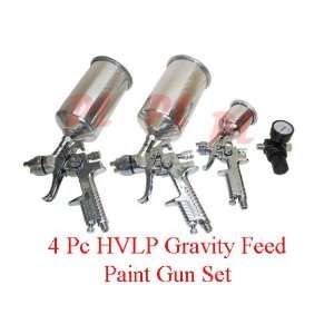  4 Pc HVLP Stainless Air Gravity Feed Spray Paint Gun Automotive