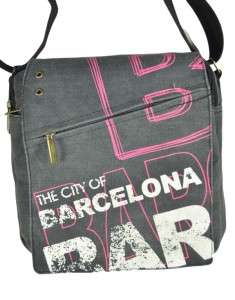LOOK Messenger Bag Barcelona SPAIN BAR Canvas Grey Hot Pink Purse 