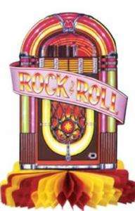 ROCK AND ROLL 50S JUKE BOX HONEYCOMB BASE CENTREPIECE PARTY TABLE 