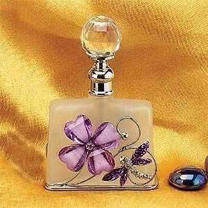   Jeweled Lavender Flower with Dragonfly Perfume Bottle 