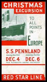 SHIP SCHEDULES AND FARES CHRISTMAS EXCURSION TO EUROPE, S.S. PENNLAND 