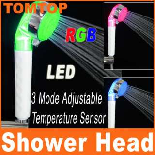 Adjustable 3 Mode LED Light Shower Head Sprinkler Temperature Sensor 