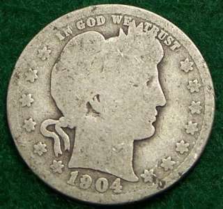1904 Silver Barber Quarter   Good obv   AG rev   #175  