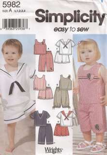 SIMPLICITY 5982 Toddlers Play Clothes ½   4 NEW PATTERN  