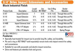 NEW JH WILLIAMS 3/4 DR. 7 IMPACT EXTENSION 6 107 USA  