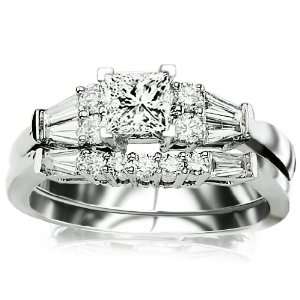 Round And Baguette Diamond Ring Only with a 1.02 Carat Princess Cut K 